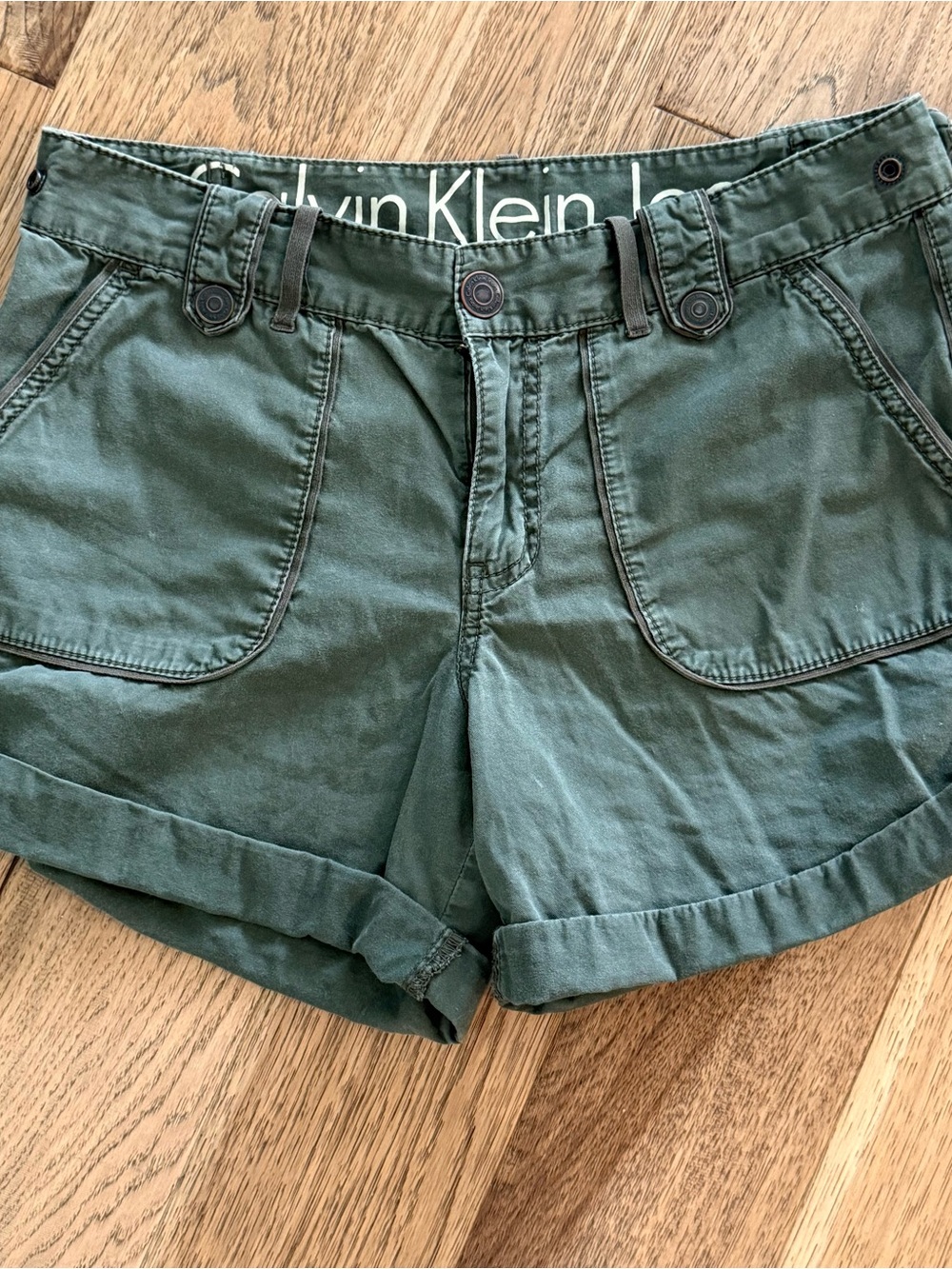 Calvin Klein Jeans Green Rolled-Hem Cotton Shorts